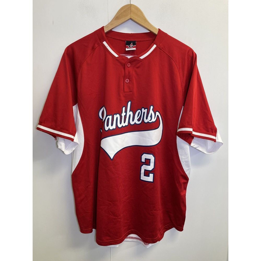 Alleson Athletic Panthers #2 Baseball Shirt Size Medium M Red White Pullover